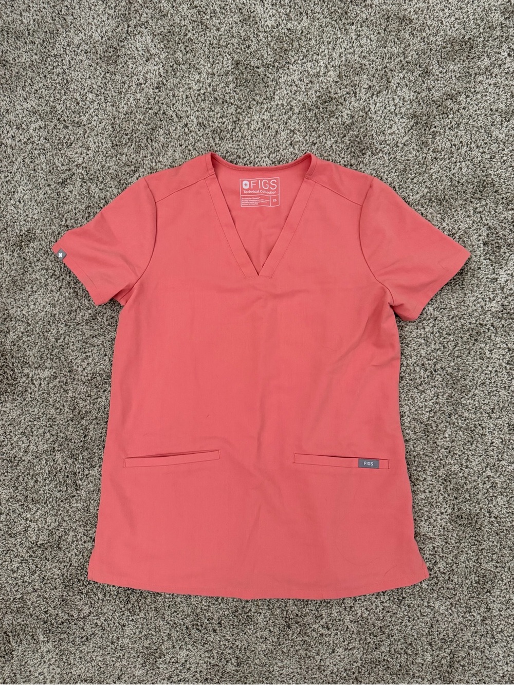 FIGS Coral Pink V-Neck Scrub Top